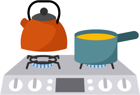 illustration: stove top with kettle and pot