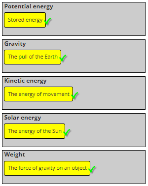 answers to the definitions of the types of energy