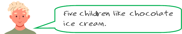 boy saying "Five children like chocolate ice cream."