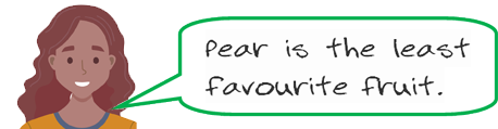 girl saying "pear is the least favourite fruit."