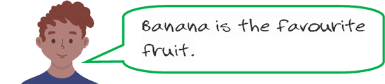 boy saying banana is the favourite fruit."