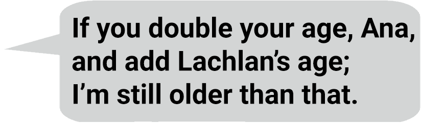 speech bubble saying: If you double your age, Ana, and add Lachlan’s age; I’m still older than that.