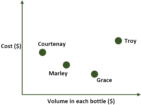 cost - volume graph of different bottles of fizzy drink