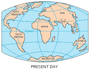 continental drift showing map of world present day