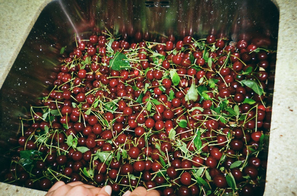 cherries in a bucket