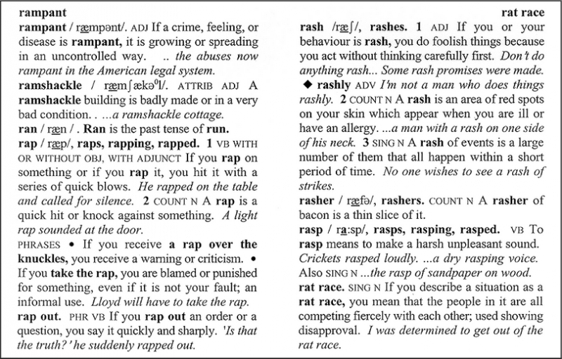 A dictionary page for the word "rampant"