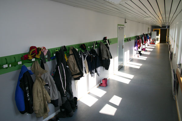 illustration: place for coats outside classrooms