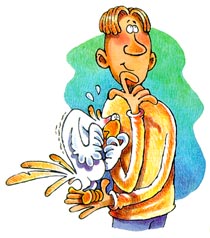 Cartoon of a man and a parrot