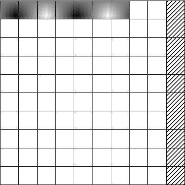 10 by 10 grid shaded with two different patterns