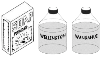 soap powder, water from wellington and wanganui